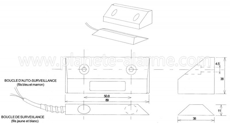 Dimensions du détecteur ouverture porte garage SC2202